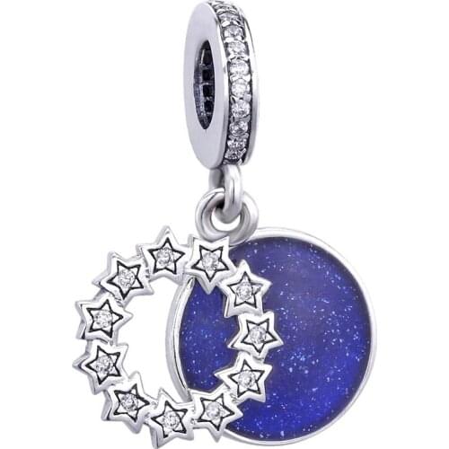 Original Blue Enamel Night Sky Inspirational Stars Pendant Beads Fit 925 Sterling Silver Bead Charm Bracelet Diy Jewelry