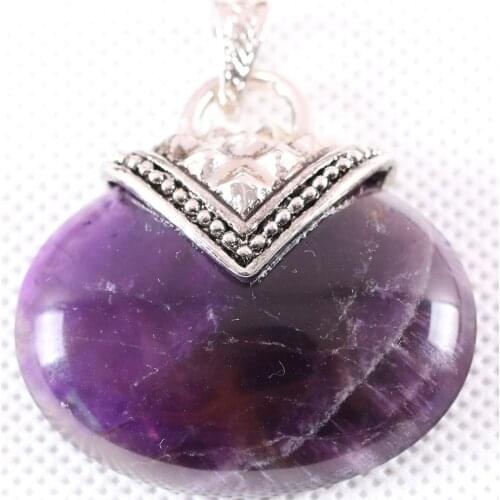 Necklace Pendant 40x40MM Oval CAB Cabochon Natural Purple Crystal Stone Bead for Men Women Jewelry Gift K1135