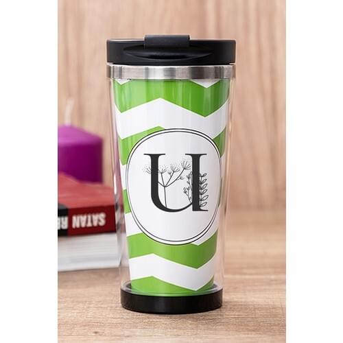 Gift Shop U Letter Floral Green Thermos Cup
