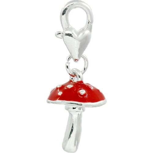 DoreenBeads Clip on Charms Zinc alloy Charm Pendants Mushroom silver color Plated Enamel 30mm(1 1/8")x 12mm(4/8"),1 Piece