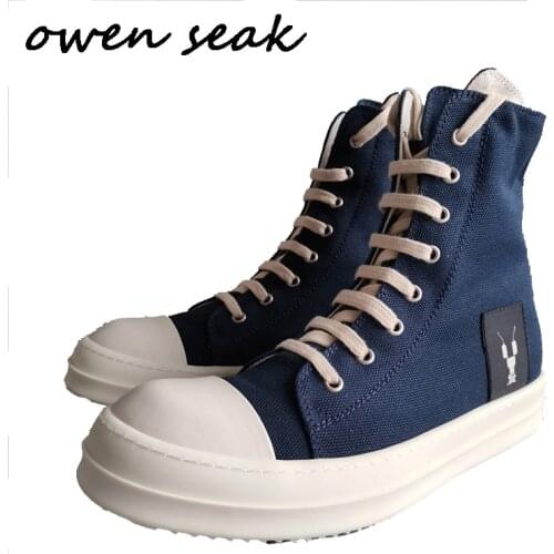 19ss Owen Seak Men Casual Canvas Shoes High-TOP Ankle Lace Up Luxury Trainers Sneakers Boots Brand Zip Flats Shoes Big Size