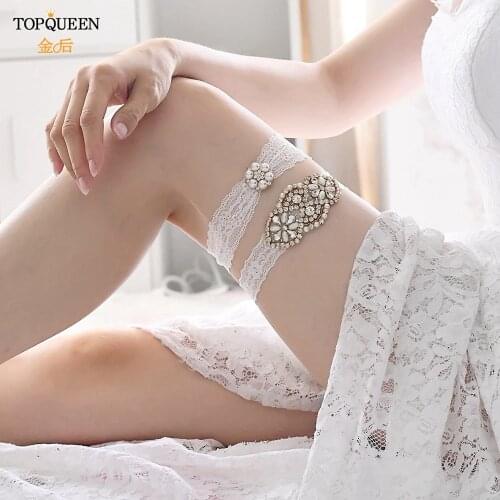 TOPQUEEN TH58 44 Wedding Garter Rhinestone Sexy Garters Women/Female/Bride Thigh Ring Bridal Lace Leg Ring Loop