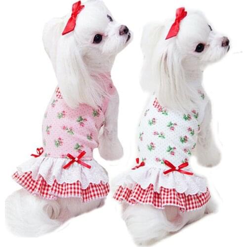 Peach Blossom Pet Skirt Rose Printed Cotton Princess Dress Spring And Summer Soft Breathable Skirt For Small Dog Cat Puppy