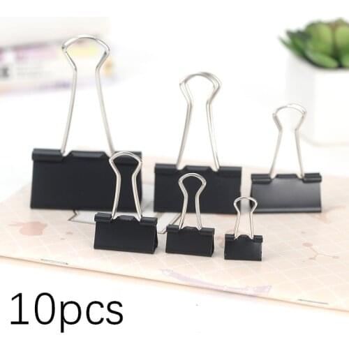 10pcs Bulldog Foldback Clips 51 ,41, 32, 25, 19 mm Size Metal Binder Grip Black Metal Long Tail Clip Creative Culture Office
