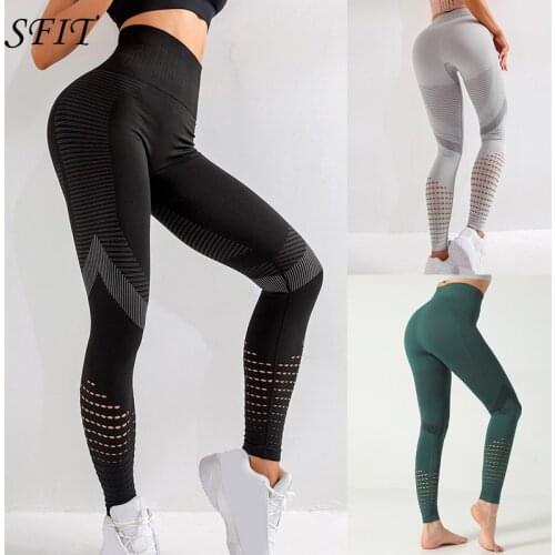 SFIT High Waist Fitness Leggings Women Sexy Seamless Leggings Hollow Printed Workout Pants Push Up Slim Elasticity