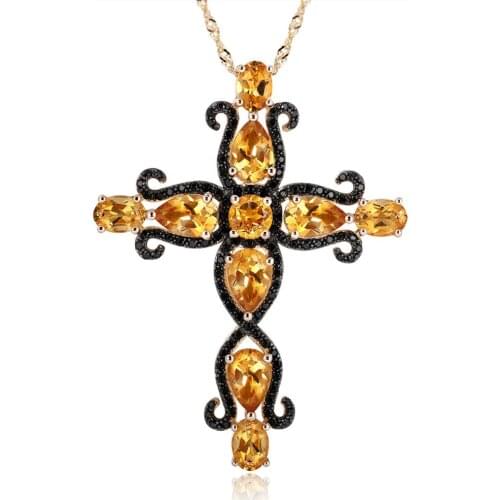 GZ ZONGFA Wholesale Plated Gold Classic Citrine Cross Necklace Fashion Jewelry 925 Sterling Silver Pendant Necklace