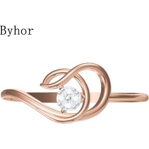Byhor Solid 14K White+Rose Gold 0.032ct H/SI Natural Diamonds ring Women Fine Jewelry Trendy Wedding Band кольцa Engagement Ring