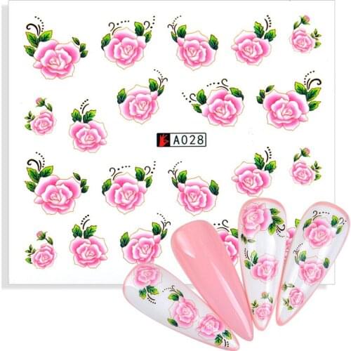 1 Sheet 3D Simulation Dried Flowers Water Transfer Nail Art Sticker Delicate Pink Rose Nail Decorations Decals Wholesale