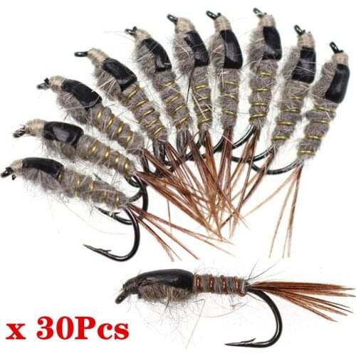 5-30Pcs Fast Sinking Black Back Rabbit Ear Wire Tungsten Bead Head Nymph Flies Trout Fly Fishing Lures #10