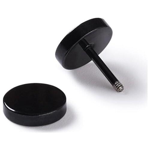 Pandahall 2pcs Black Flat Top Round Stud Earrings Fake Plugs Gauges Ear Tunnel 304 Stainless Steel Earrings for Men Women 8mm