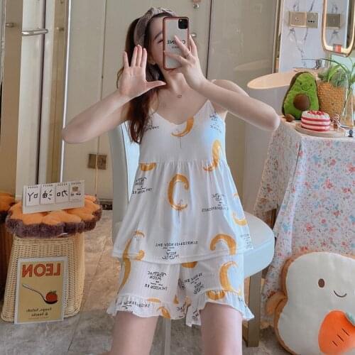 2021 Summer Sexy Lingerie Spaghetti Strap Shorts Pajama Sets for Women Korean Print Sleepwear Suit Homewear Pijama Mujer Clothes