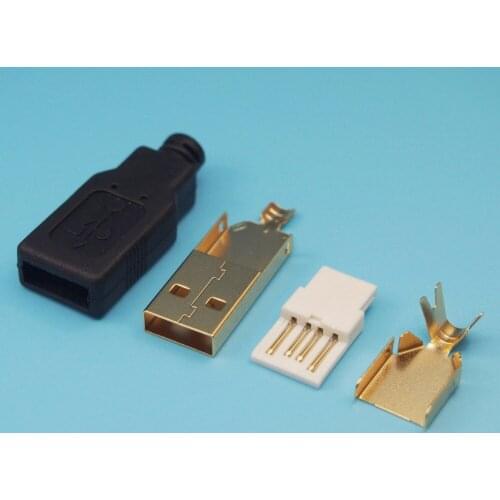 25set/lot gold plating DIY 4 in 1 Type A 2.0 USB 4 Pin Male Plug Socket Connector with plastic shell