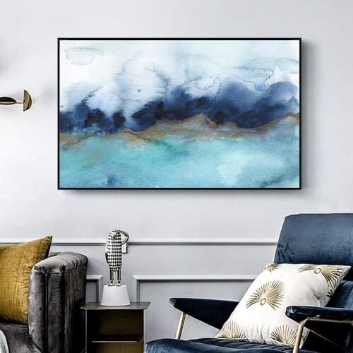 Canvas Paintings Abstract Green Gold Cyan-blue Landscape Posters and Prints Art Wall Picture For Living Room Home Wall Decor