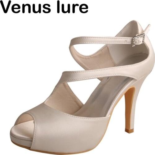 Open Toe Bridal Heels Satin Ivory Wedding Bridesmaid Shoes Peep Toe Platform