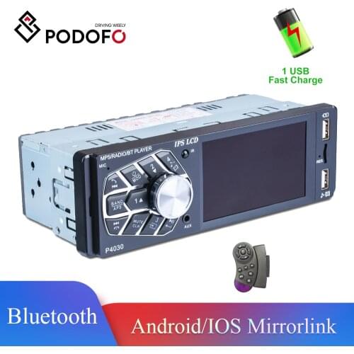 Podofo 3.8'' IPS Car Radio 1Din FM EQ Bluetooth Audio Stereo With Reverse Camera 1Din MP5 Player