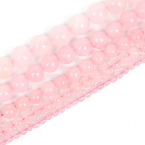 Natural Stone Beads Round Loose Pink Crystal Beads For Jewelry Making Bracelet DIY Accessories Needlework Strand 4/6/8/10/12MM