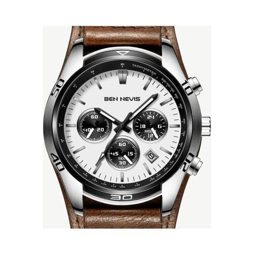 BEN NEVIS Military Watch Men Sport Watch Waterproof Leather Quartz Chronograph Big Dial Army Watch for Men Male horloges mannen