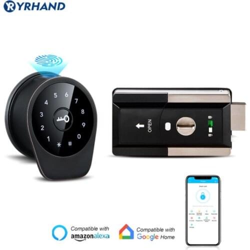 Black Wifi tt lock App bluetooth Fingerprint Deadbolt Lock Smart Card Digital Keyless Code battery Electronic Door Lock For Home