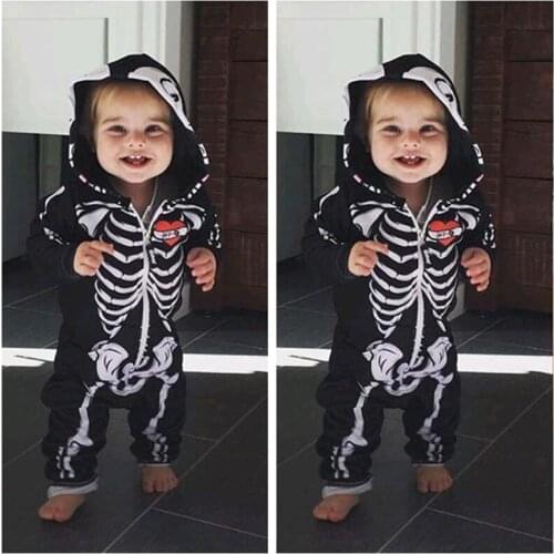 Baby role-playing baby toddler skull costume Halloween carnival role-playing skull long sleeve baby hooded suit