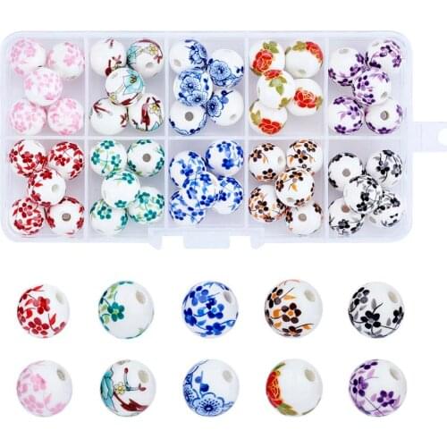 50pcs/box 12mm Handmade Porcelain Beads Mixed Color Chinese Style Ceramic Round Beads DIY Jewelry Making Accessories