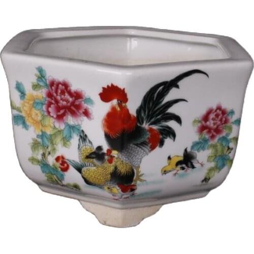 Porcelain ornaments of six square pots with flowers