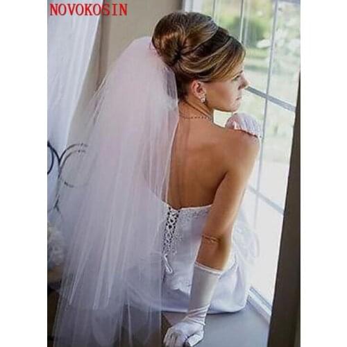 2019 Tulle White Ivory Bridal Wedding Veil 5 Flowers Appliqued Beading Crystal One Layer Veil Bride Accessories