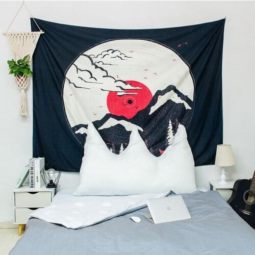 Mountain And Trees Tapestry Records Tapestry Wall Hanging Black Background Home Decoration For Bedroom Living Room 90x70 Inches