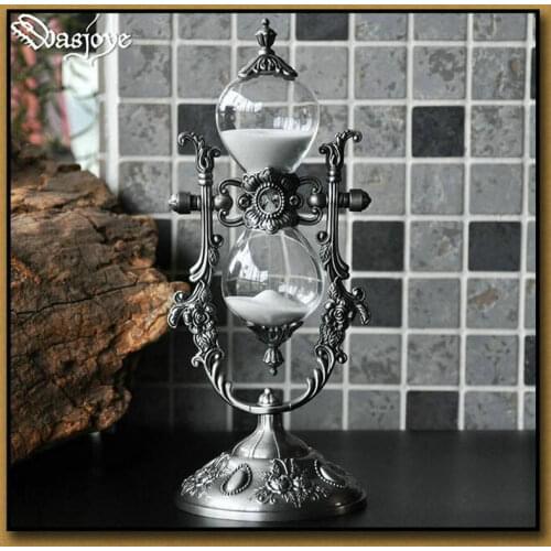 HQ RH03 Carving Patterns Zinc Alloy Silver 15/30Mins Swivel Sand Glass Sand Timer Clock Hourglass Tableware Home Decoration