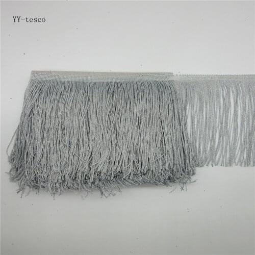 YY-tesco 1Yards 15cm Wide Silver Lace Fringe Trim Tassel Fringe Trimming For Latin Dress Stage Clothes Accessorie Lace Ribbon