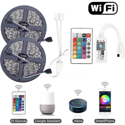 5050 RGB LED Phone Control Wireless WiFi Tape Works With Alexa Google Home IFFFT DC 12V Flexible Strip Light+Power