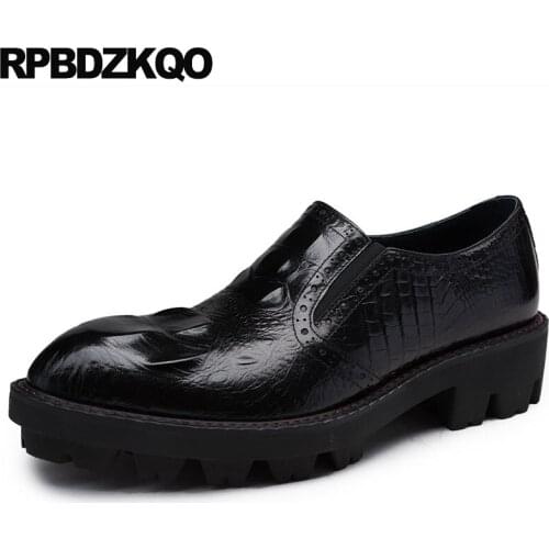 Runway Brand Luxury Crocodile Shoes Burgundy Pointed Toe Men Slip Resistant Fashion Black Alligator Creepers New Brogue Platform