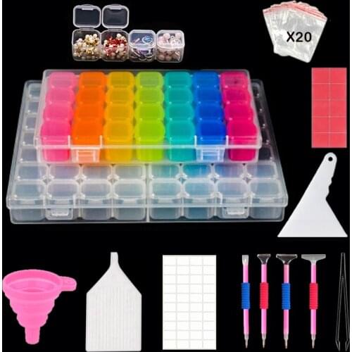 Diamond Painting Tools Kits with 28 Cells Plastic Storage Box Accessories Tool Sets for Diamond Painting Embroidery Cross Stitch