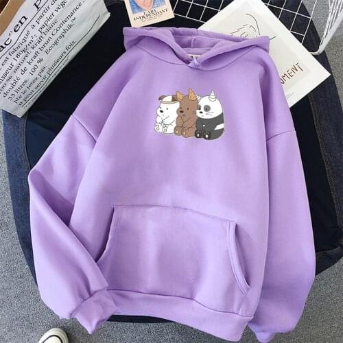 New Fashion Women Harajuku Sweatshirts Bears Printed Hoodie Pocket Pullovers Graphic Tops Kawaii Hoody Coat Sudaderas Mujer