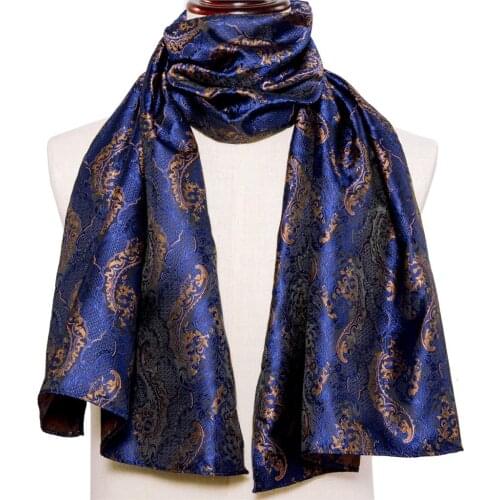 New Fashion Men Scarf Blue Gold Jacquard Paisley 100% Silk Scarf Autumn Winter Casual Business Suit Shirt Shawl Scarf Barry.Wang