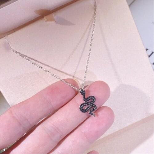 Hot Brand Pure 925 Sterling Silver Jewelry For Women Snake Necklace Zircon Black Snake Pendant Choker Wholesale Jewelry