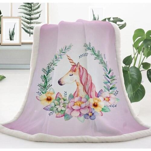 Cartoon Unicorn Colorful Plush Throw Blanket Floral Print Cashmere Blanket Warm Blankets plush 3D digital printed blanket