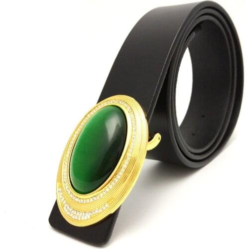 2017 new Jade alloy sovereign leather belt, green belt men opals