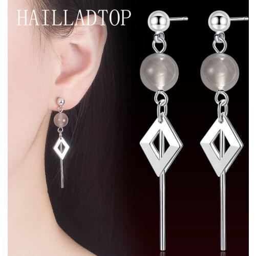 Chic Long Dangle Drop Earrings Statement Geometric Rhombus Hollow Natural Agate Long Earrings Square Hook Ear Jewelry