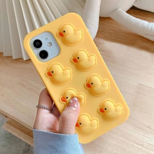 Cute cartoon Duck case for iPhone 12 Pro max 11 Pro X XR XS MAX Toy duck case Stress Reliever Silicone cover for iphone 7 8 plus