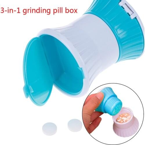 Blue 2 Layer Pill Box Cutter Medicine Crusher Grinder Splitter Tablet Cutter Divider Storage Case Pill Box Cutting Tablets