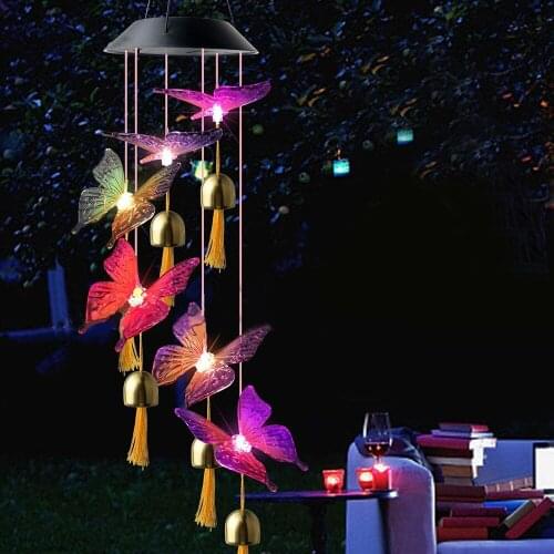 Solar Wind Chimes Butterfly Outdoor Home Chime Decor for Garden Porch Deck Waterproof Butterflies LED Lights Color Changing