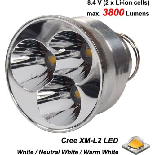 3 x Cree XM-L2 U3 White 6500K / Neutral White 4500K 3800 Lumens 8.4V LED Drop in for TrustFire 3T6 Flashlight (Dia 51mm)