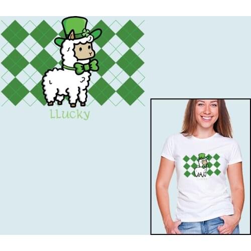 Sheep of Green hatl Tie Heat Transfer PVC Patch Thermal transfer printing Ironing stickers Heat Vinyl Ironing Stickers Decor