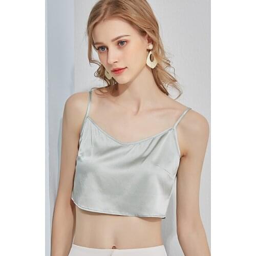 Womens 19mm 92% Mulberry Silk 8% Spandex Short Type Solid Colors Spaghetti Strap Camisole Top Vest Sleepwear TG139
