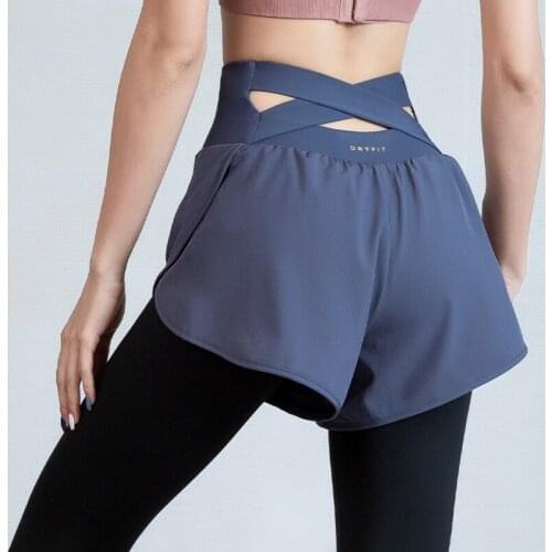 Women Double Layer Yoga Pants Sport Workout Tights Fitness Running Jogging Trousers Gym Back Cross High Waist Leggings