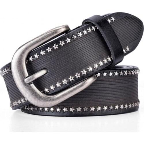 Woman belts genuine leather high quality cow skin female strap fashion designer brand rivet belt pin metal buckle