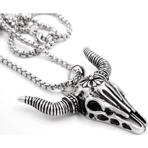 1 New Animal Punk Gothic Titanium Stainless Steel Cow Bossy OX Bull Ngau Tau Pendants Necklaces for Men Cross Jewelry Wholesale