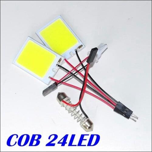 Free Shipping 10pcs/lot car led panel 24led COB LED Car Panel light Interior Room led Dome Car Light Bulb Lamp with 2 Adapters
