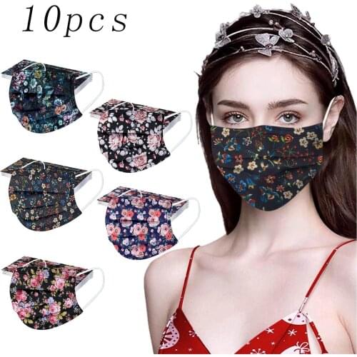 10pc Adult Face Shield Mouth Cover Skin Care Disposable Facemask Cartoon Print 3Ply Ear Loop Faceshield mascarillas desechables