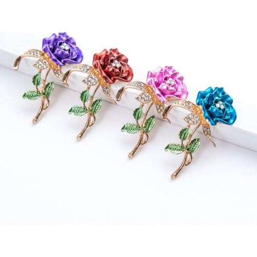 100 pcs 4 color Romantic Valentires Day Present Rose Flower Rhinestone Crystal Brooch Pin Jewelry For Lover